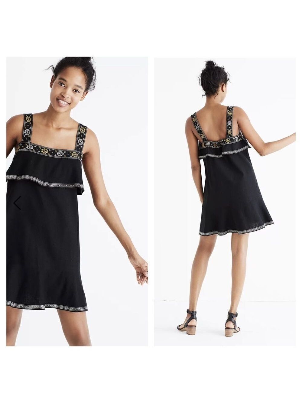 Madewell Embroidered Tiered Linen Blend Dress